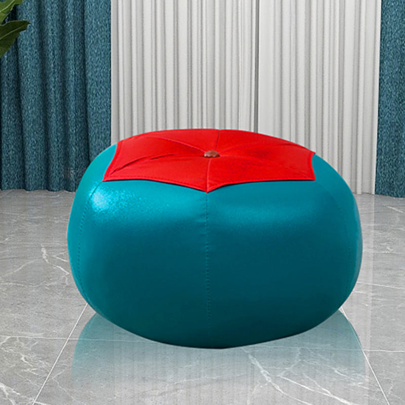 Geometric Print Ottoman Pouf Scratch Resistant Specialty Faux Leather Ottoman
