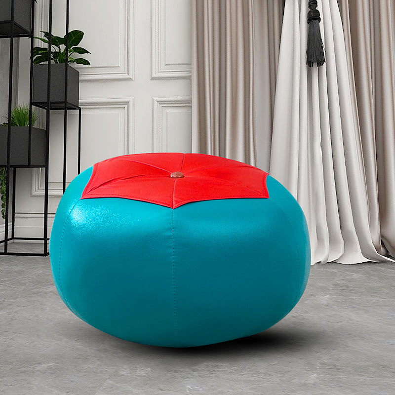 Geometric Print Ottoman Pouf Scratch Resistant Specialty Faux Leather Ottoman