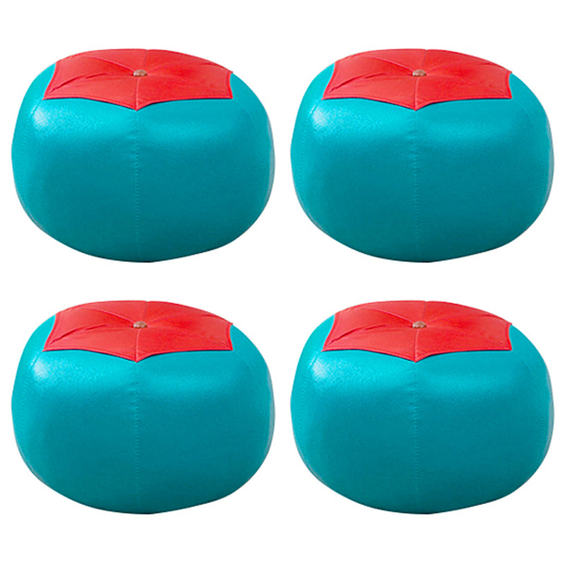 Geometric Print Ottoman Pouf Scratch Resistant Specialty Faux Leather Ottoman