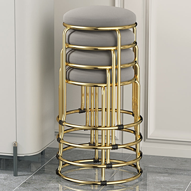 Contemporary Pouf Ottoman Fabric Upholstered Metal Frame Round Ottoman