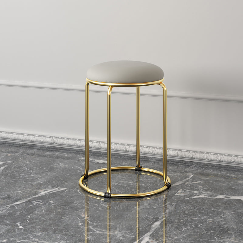 Contemporary Pouf Ottoman Fabric Upholstered Metal Frame Round Ottoman