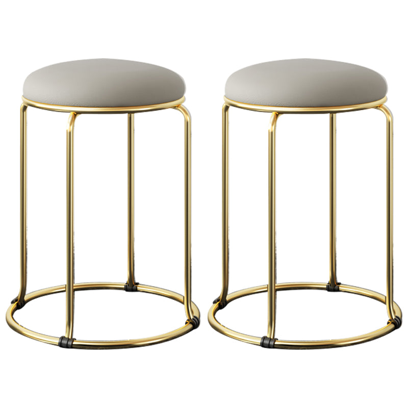 Contemporary Pouf Ottoman Fabric Upholstered Metal Frame Round Ottoman