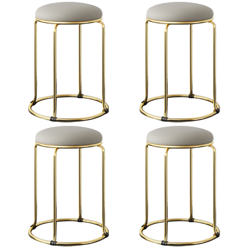 Contemporary Pouf Ottoman Fabric Upholstered Metal Frame Round Ottoman