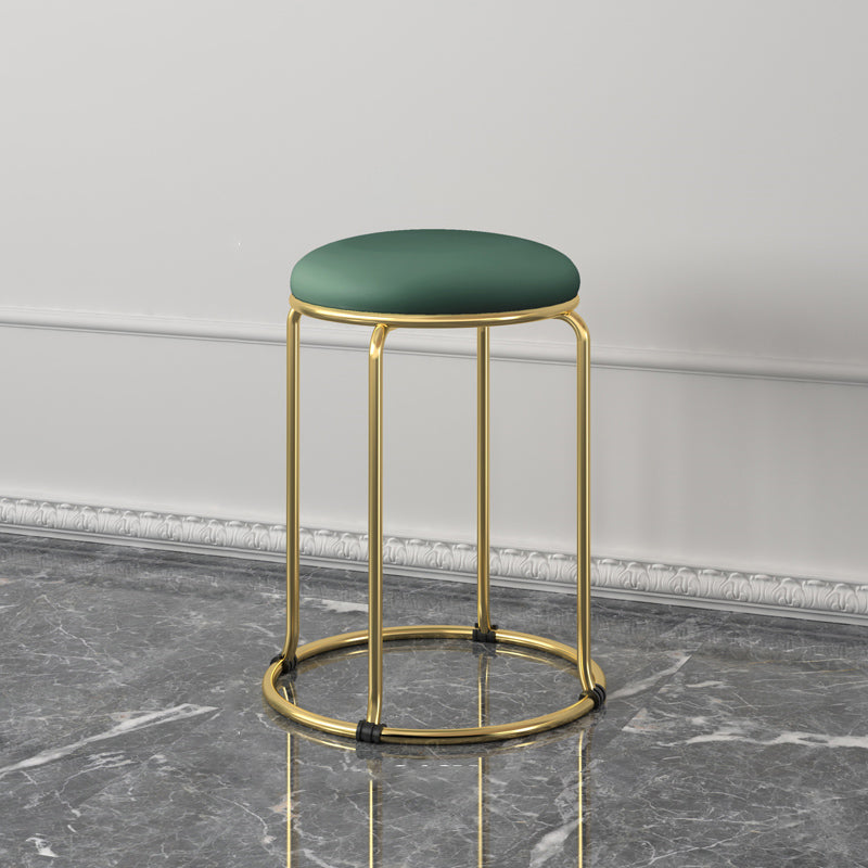 Contemporary Pouf Ottoman Fabric Upholstered Metal Frame Round Ottoman