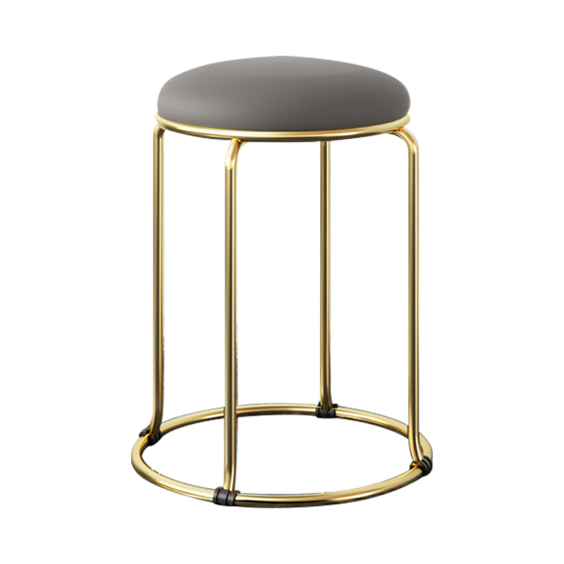 Contemporary Pouf Ottoman Fabric Upholstered Metal Frame Round Ottoman