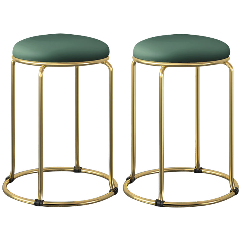 Contemporary Pouf Ottoman Fabric Upholstered Metal Frame Round Ottoman