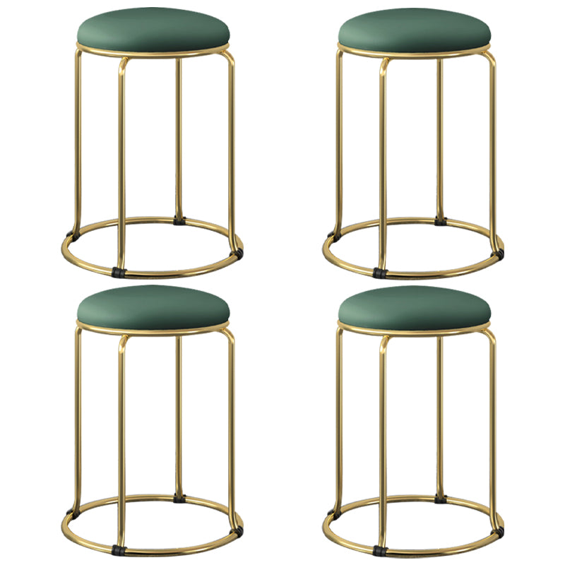 Contemporary Pouf Ottoman Fabric Upholstered Metal Frame Round Ottoman