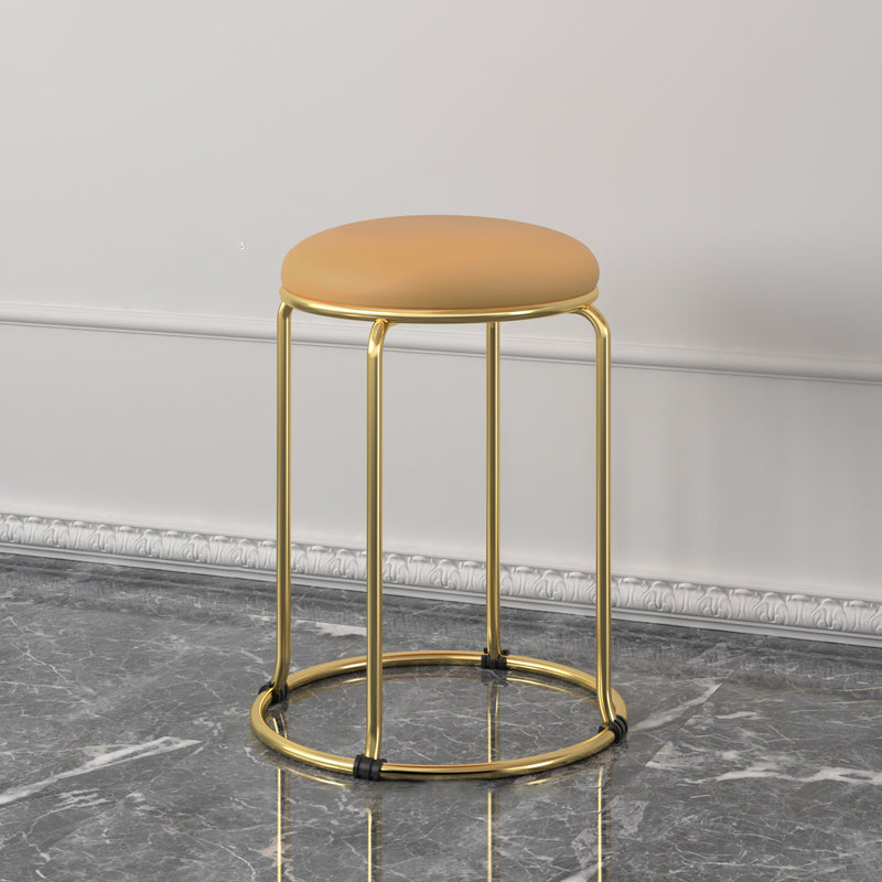 Contemporary Pouf Ottoman Fabric Upholstered Metal Frame Round Ottoman