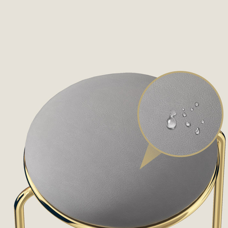 Contemporary Pouf Ottoman Fabric Upholstered Metal Frame Round Ottoman