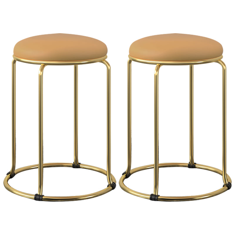 Contemporary Pouf Ottoman Fabric Upholstered Metal Frame Round Ottoman