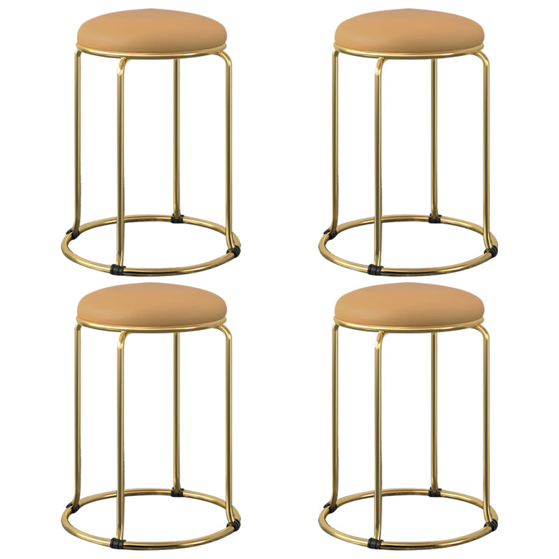 Contemporary Pouf Ottoman Fabric Upholstered Metal Frame Round Ottoman