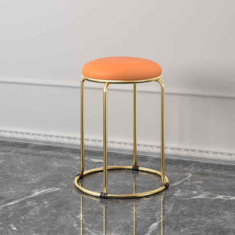 Contemporary Pouf Ottoman Fabric Upholstered Metal Frame Round Ottoman