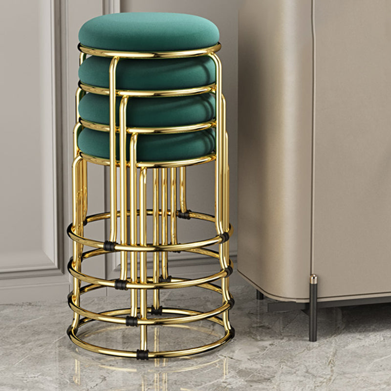 Contemporary Pouf Ottoman Fabric Upholstered Metal Frame Round Ottoman