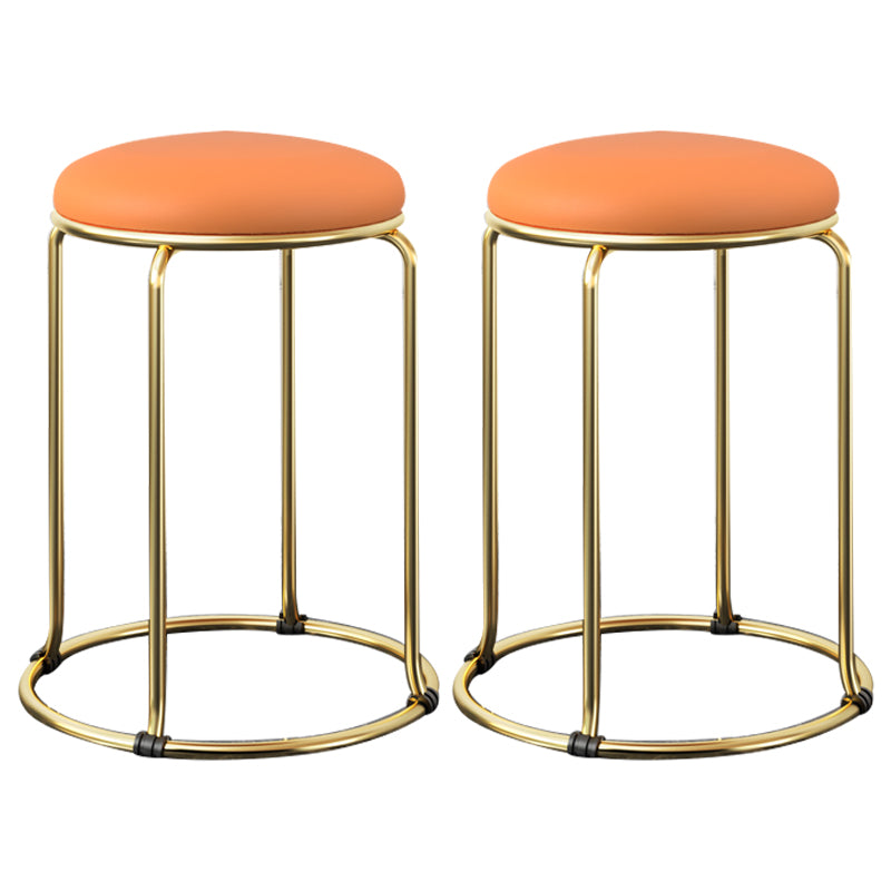 Contemporary Pouf Ottoman Fabric Upholstered Metal Frame Round Ottoman