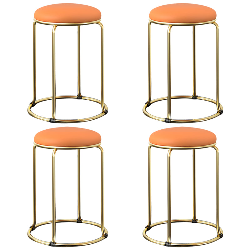 Contemporary Pouf Ottoman Fabric Upholstered Metal Frame Round Ottoman