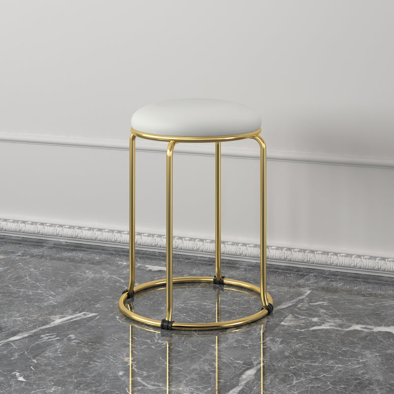 Contemporary Pouf Ottoman Fabric Upholstered Metal Frame Round Ottoman