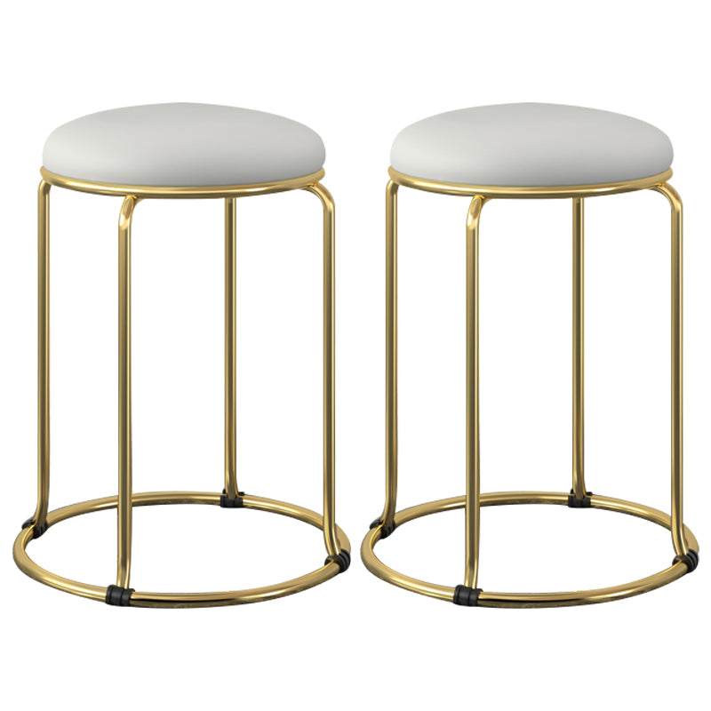 Contemporary Pouf Ottoman Fabric Upholstered Metal Frame Round Ottoman