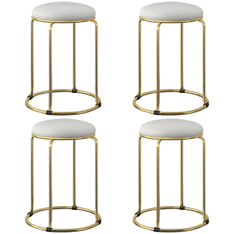 Contemporary Pouf Ottoman Fabric Upholstered Metal Frame Round Ottoman