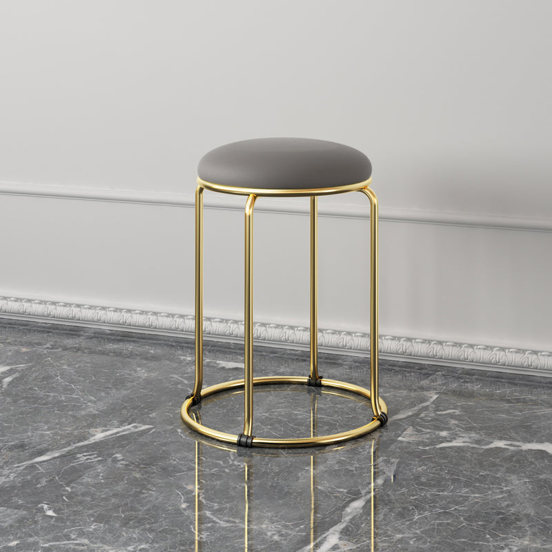 Contemporary Pouf Ottoman Fabric Upholstered Metal Frame Round Ottoman