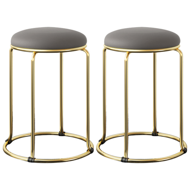 Contemporary Pouf Ottoman Fabric Upholstered Metal Frame Round Ottoman