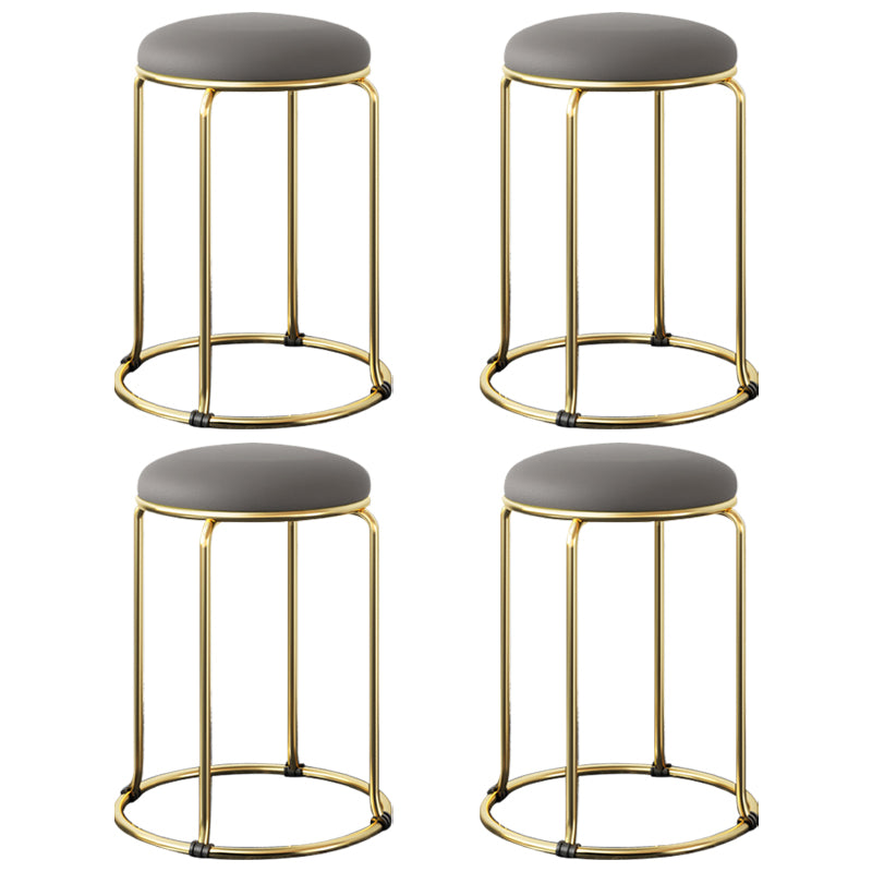 Contemporary Pouf Ottoman Fabric Upholstered Metal Frame Round Ottoman