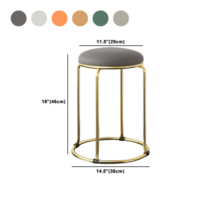 Contemporary Pouf Ottoman Fabric Upholstered Metal Frame Round Ottoman