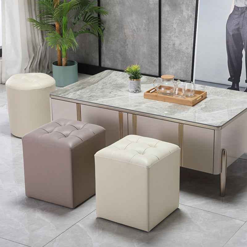 Genuine Leathe Ottoman Square Modern Water Resistant Tufted Cube Ottoman