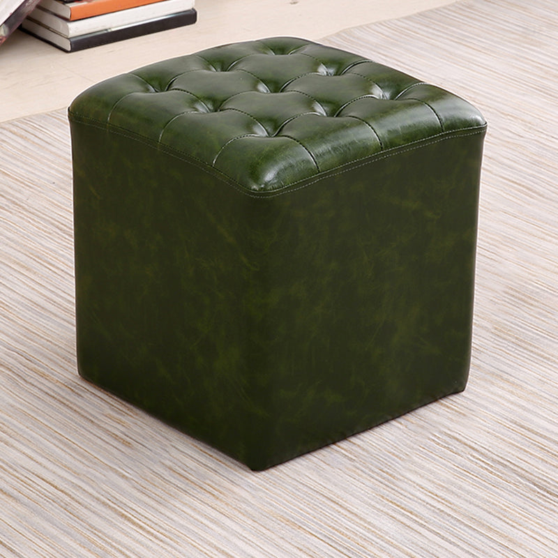 Mid-Century Modern Plain Boucle Square Pouf PU Leather Tufted Ottoman Footrest