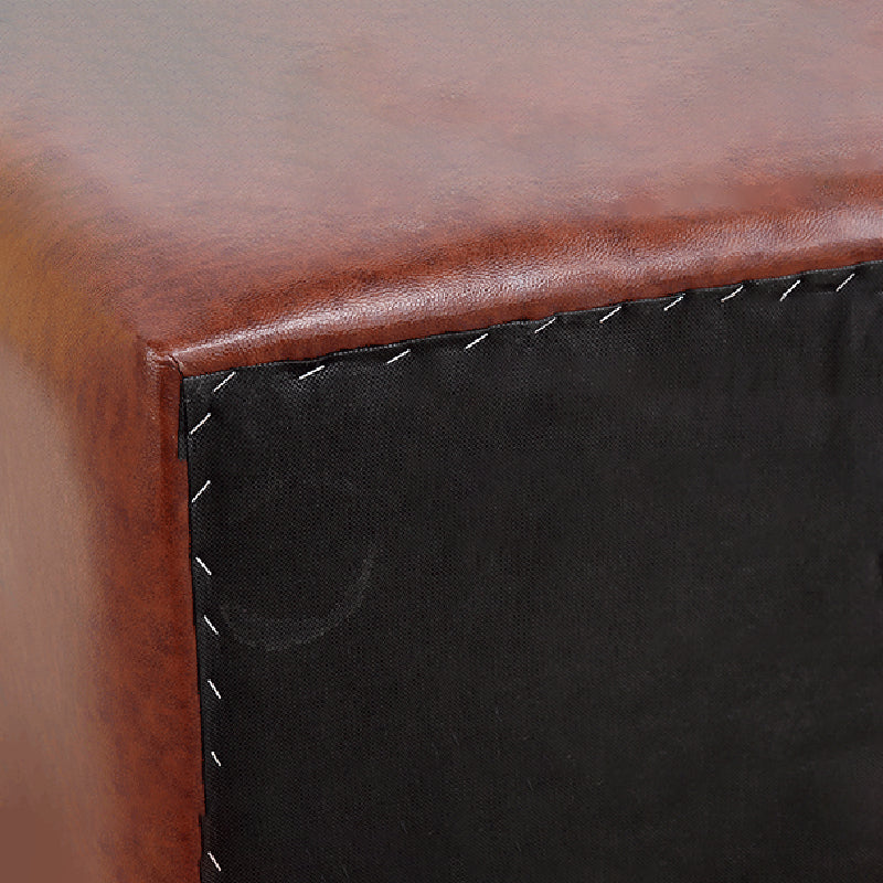 Mid-Century Modern Plain Boucle Square Pouf PU Leather Tufted Ottoman Footrest