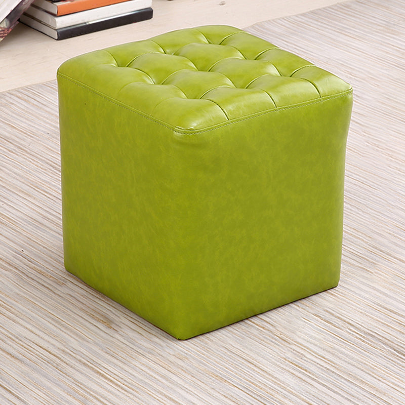 Mid-Century Modern Plain Boucle Square Pouf PU Leather Tufted Ottoman Footrest