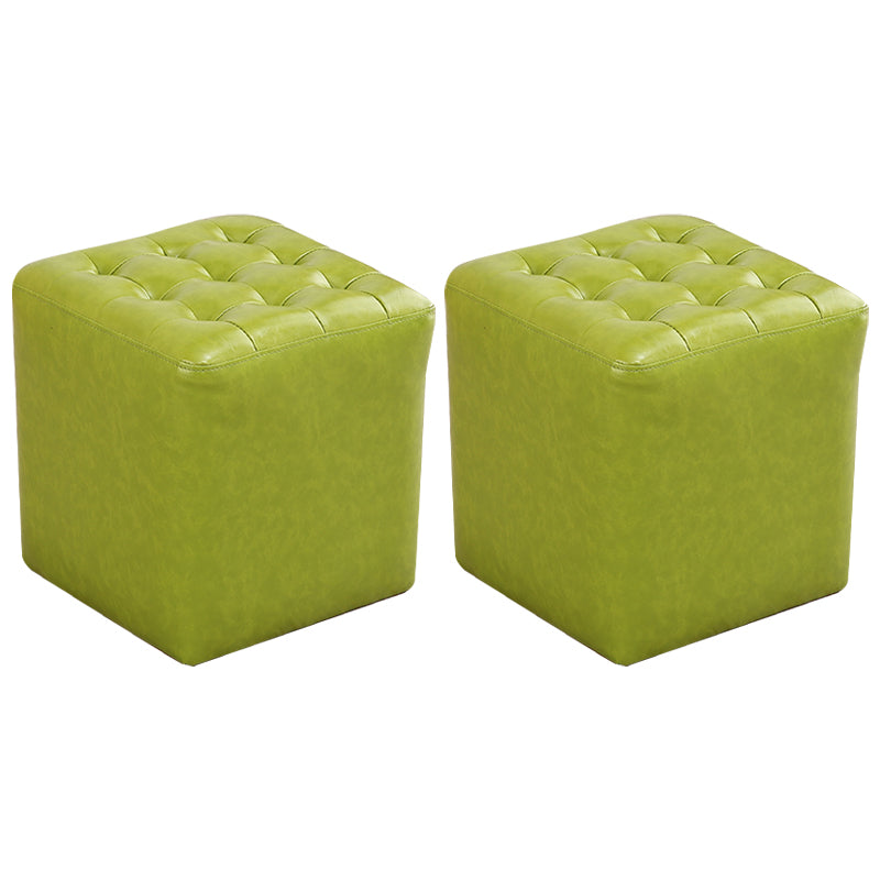 Mid-Century Modern Plain Boucle Square Pouf PU Leather Tufted Ottoman Footrest