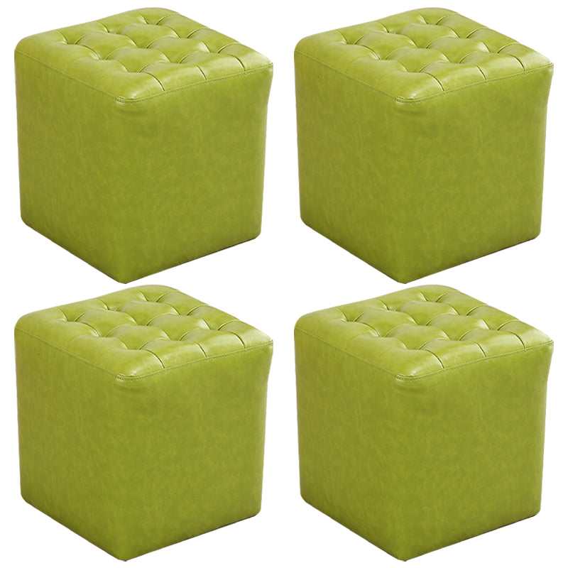 Mid-Century Modern Plain Boucle Square Pouf PU Leather Tufted Ottoman Footrest