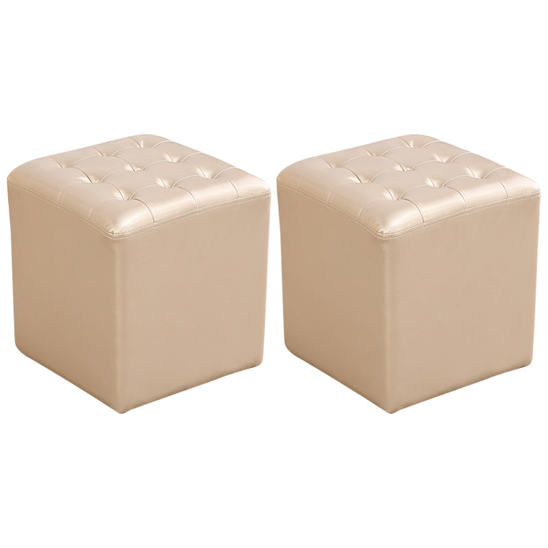 Mid-Century Modern Plain Boucle Square Pouf PU Leather Tufted Ottoman Footrest