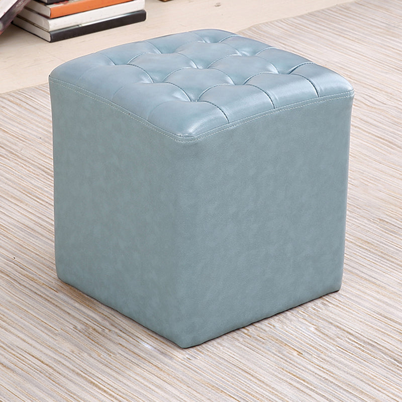 Mid-Century Modern Plain Boucle Square Pouf PU Leather Tufted Ottoman Footrest