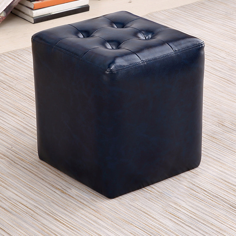 Mid-Century Modern Plain Boucle Square Pouf PU Leather Tufted Ottoman Footrest