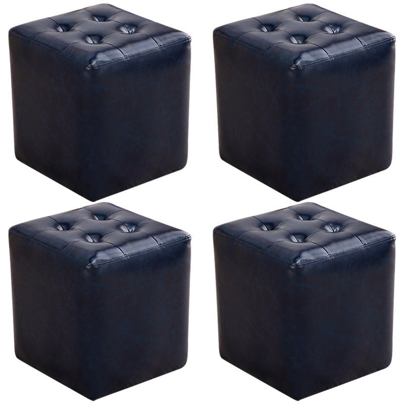 Mid-Century Modern Plain Boucle Square Pouf PU Leather Tufted Ottoman Footrest