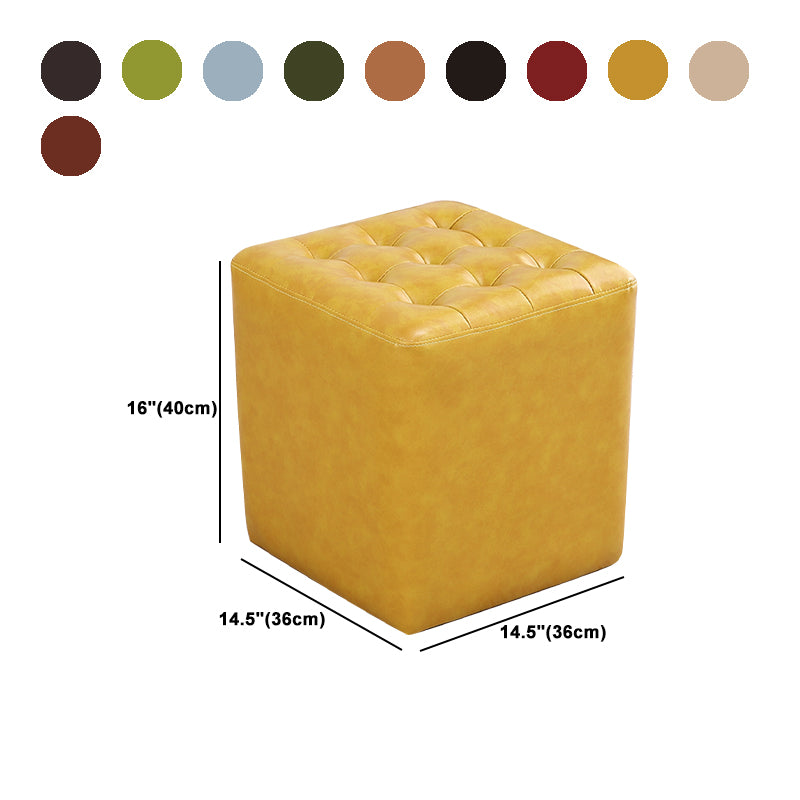 Mid-Century Modern Plain Boucle Square Pouf PU Leather Tufted Ottoman Footrest