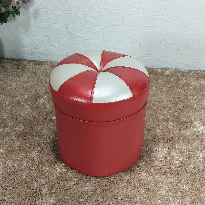 Minimalist Round Ottoman Contrast Panel Faux Leather Indoor Round Chair Ottoman