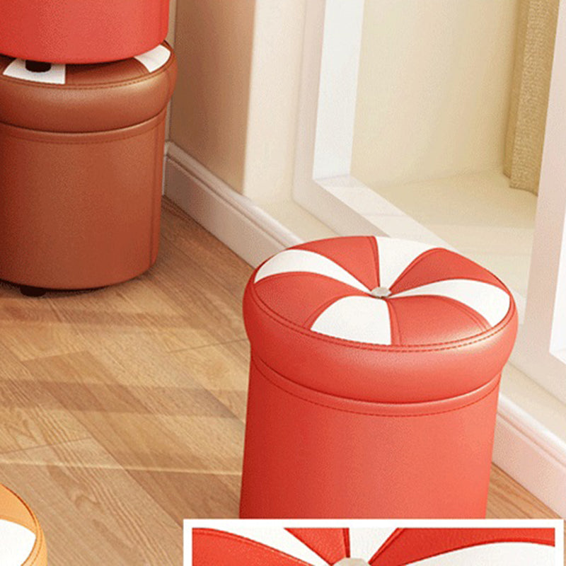 Minimalist Round Ottoman Contrast Panel Faux Leather Indoor Round Chair Ottoman