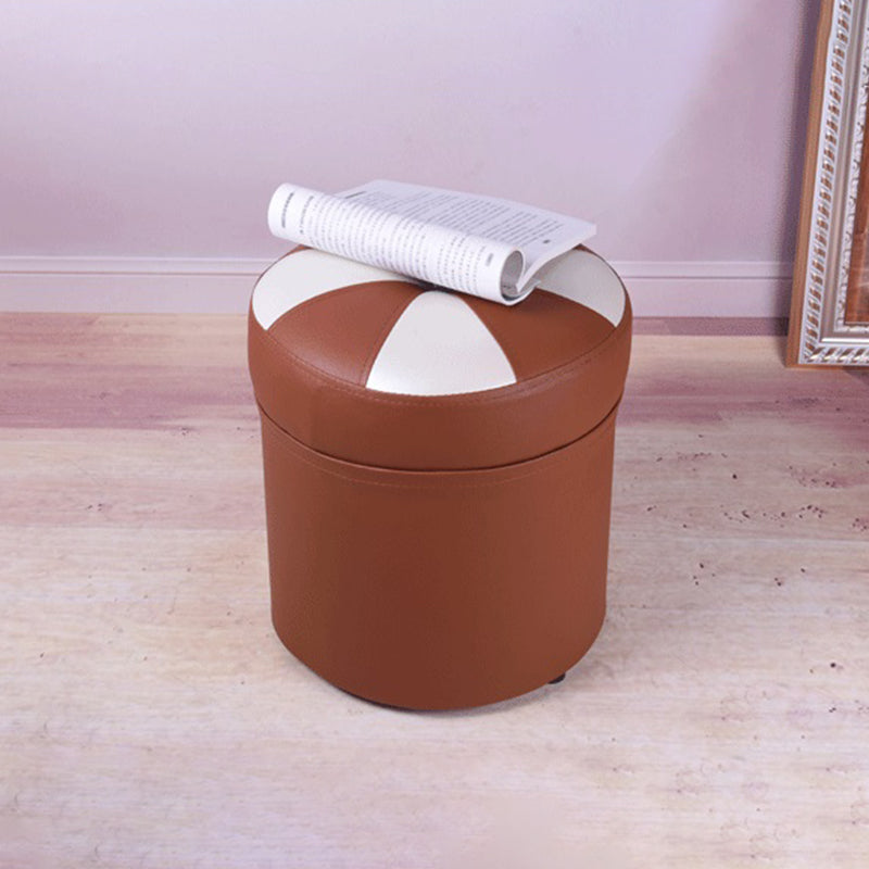 Minimalist Round Ottoman Contrast Panel Faux Leather Indoor Round Chair Ottoman
