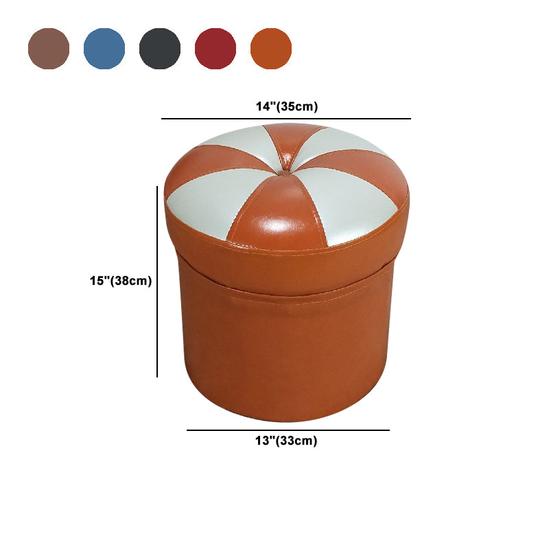 Minimalist Round Ottoman Contrast Panel Faux Leather Indoor Round Chair Ottoman