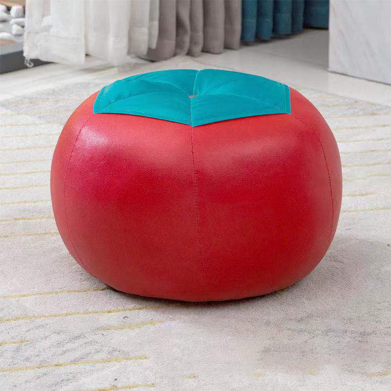 Water Resistant Standard Round Modern Red Leather Pouf for Living Room