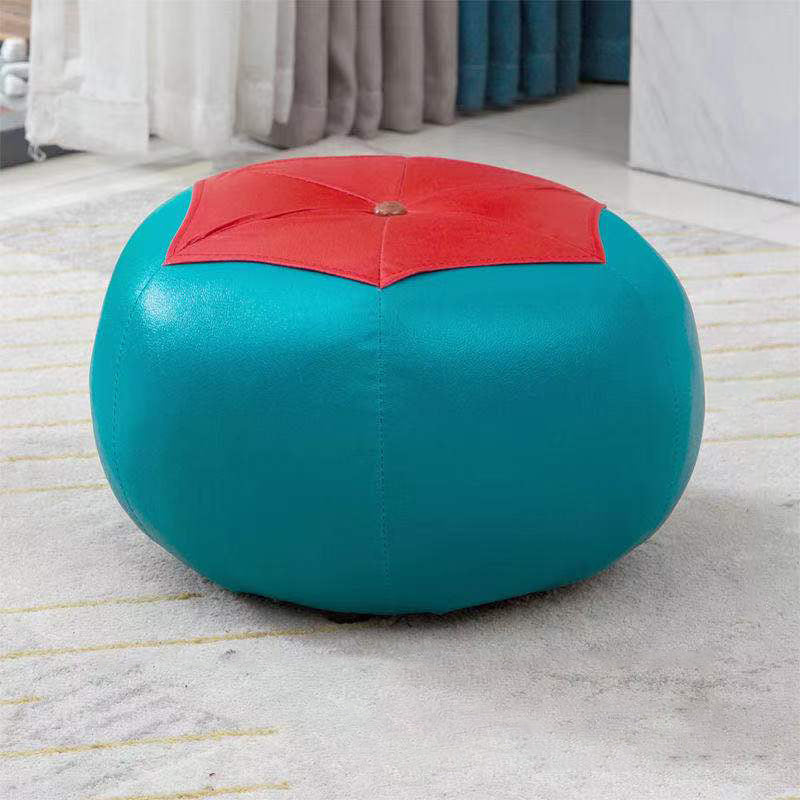 Water Resistant Standard Round Modern Red Leather Pouf for Living Room
