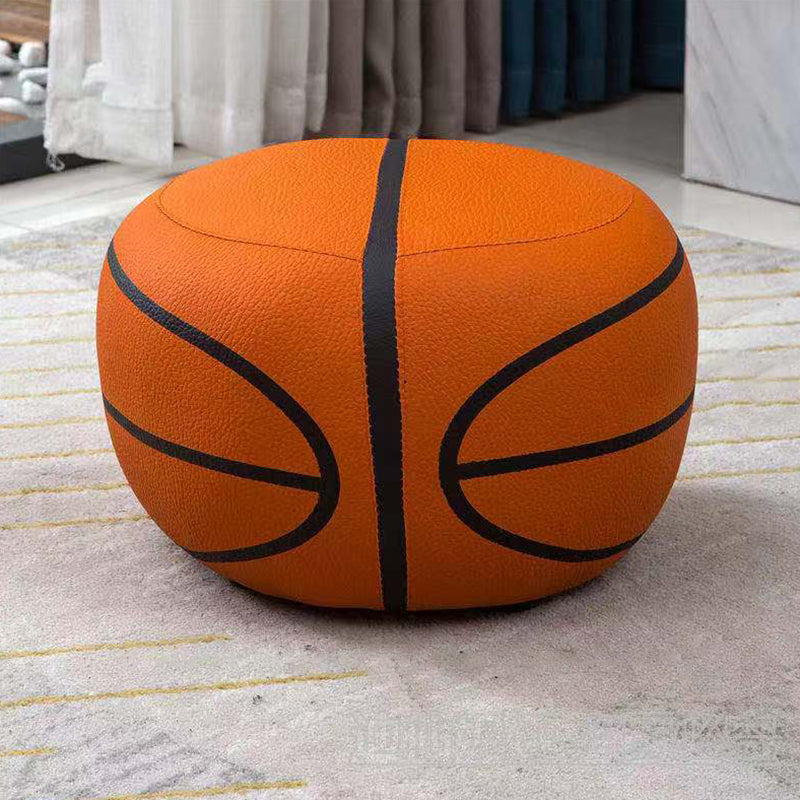 Water Resistant Standard Round Modern Red Leather Pouf for Living Room