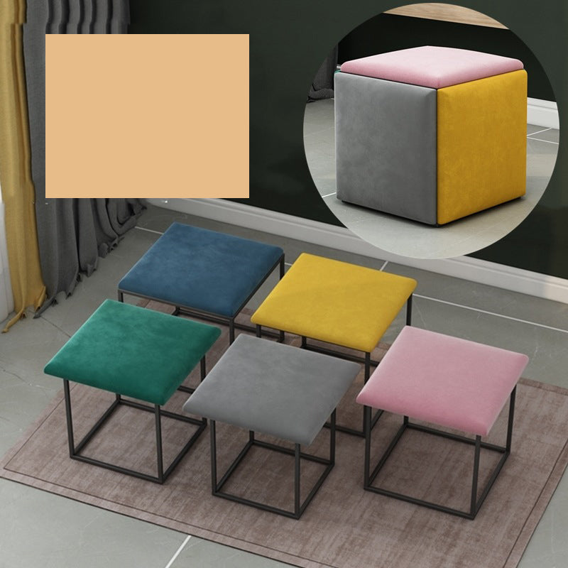 Modern Square Pouf Chair Plain Velvet with Storage Chair Ottoman