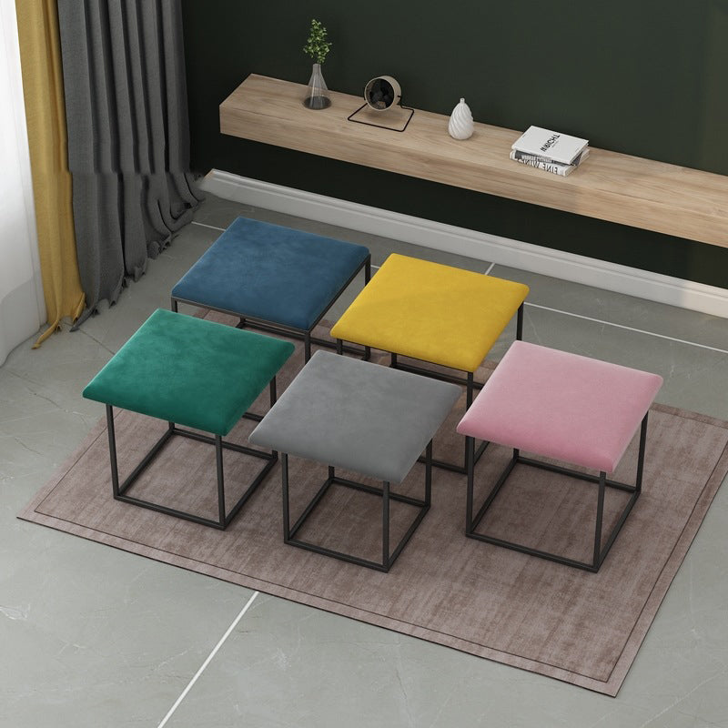 Modern Square Pouf Chair Plain Velvet with Storage Chair Ottoman