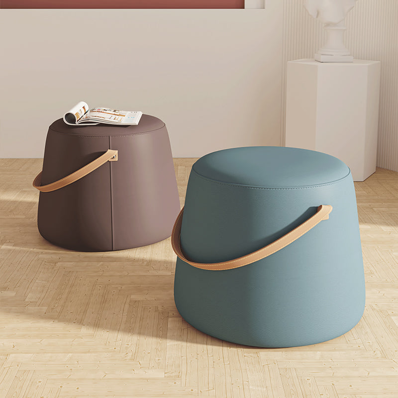 Stylish Round Ottoman Pure Color Faux Leather Water Resistant Standard Ottoman