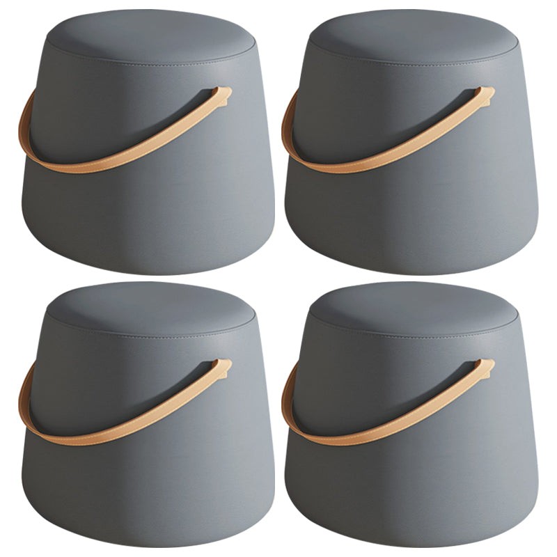 Stylish Round Ottoman Pure Color Faux Leather Water Resistant Standard Ottoman