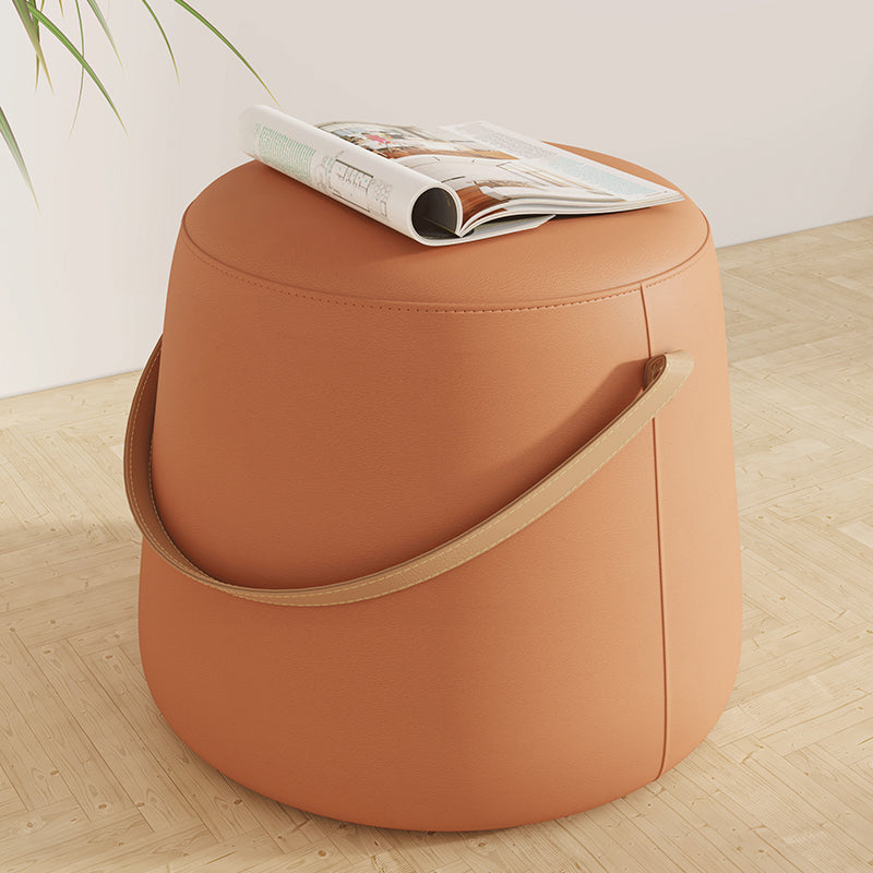 Stylish Round Ottoman Pure Color Faux Leather Water Resistant Standard Ottoman