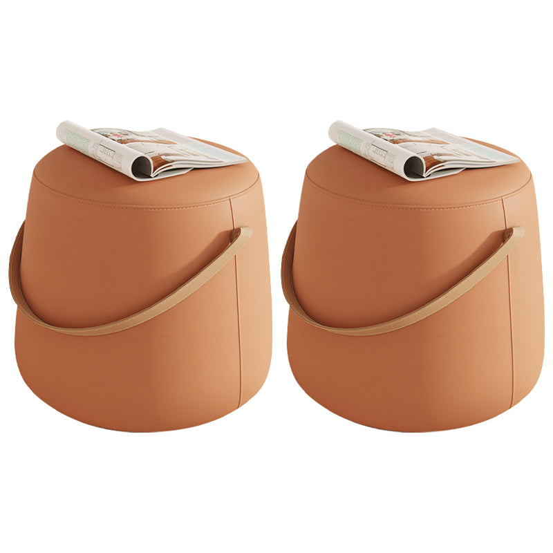 Stylish Round Ottoman Pure Color Faux Leather Water Resistant Standard Ottoman